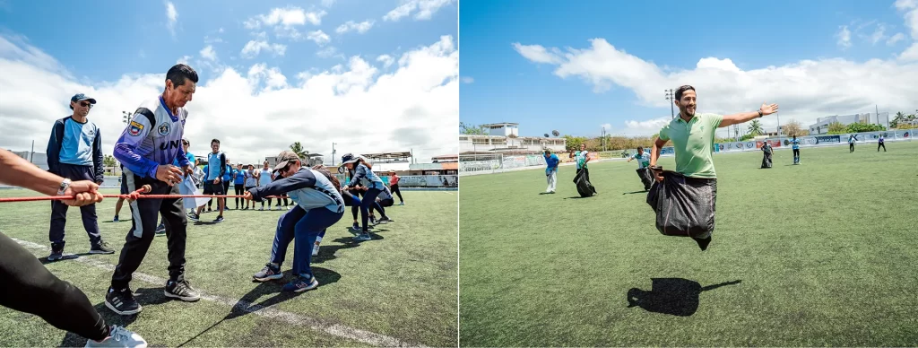Teachers from Galápagos participate in traditional games as part of the integration event organized by the Galápagos District Education Directorate, the National Union of Educators, and Galápagos Conservancy.