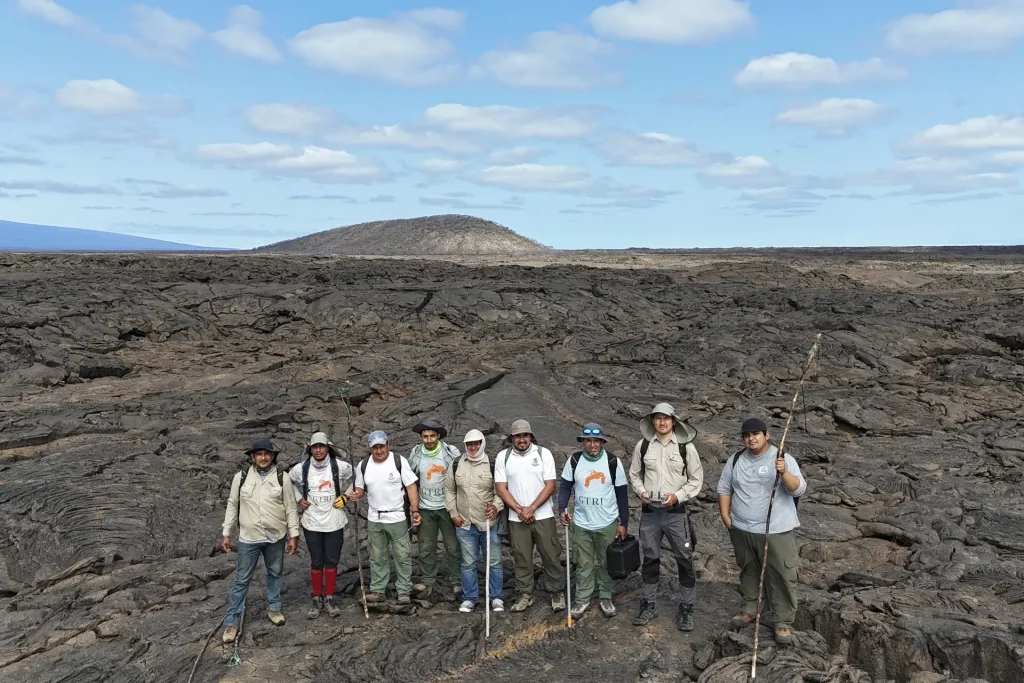 Expedition team members on their way to Cartago Hill